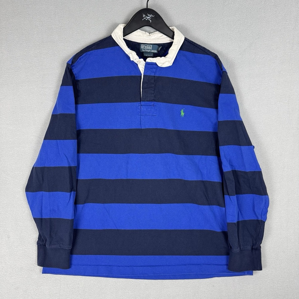 Polo Ralph Lauren Striped Rugby Style Shirt Blue Mens XXL Preppy Utility Casual